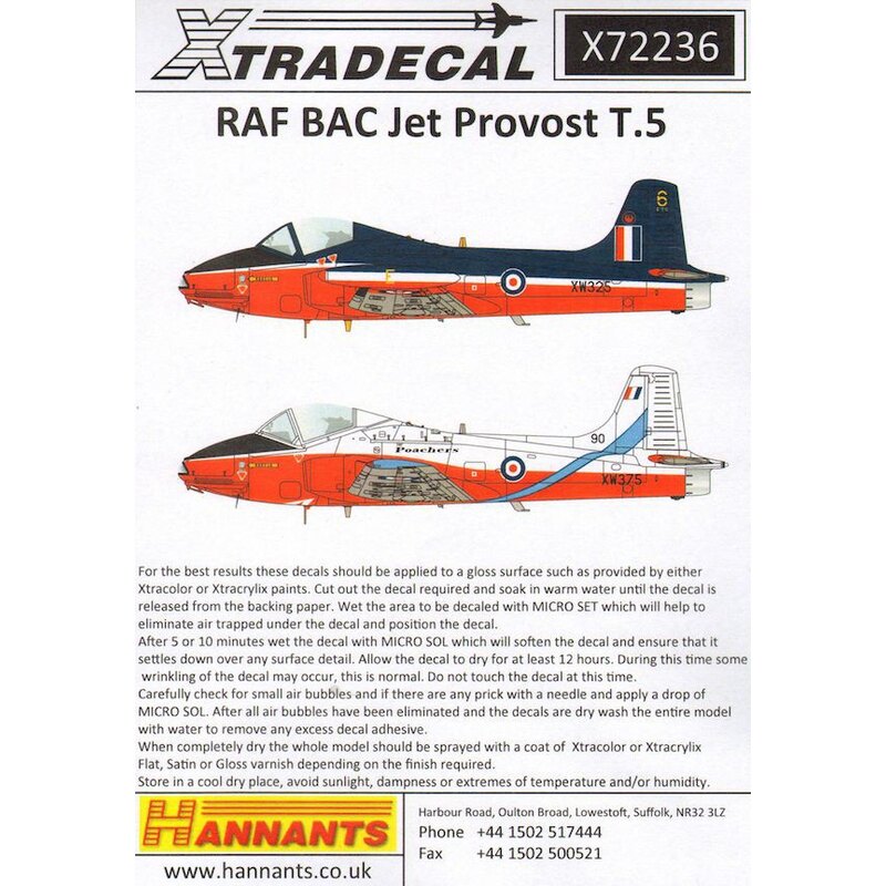 Decals BAC Jet Provost T.Mk.5 RAF (11)Includes 5 Display Teams, Linton Blades, Gemini Pair, The Swords, The Poachers and Red Pel