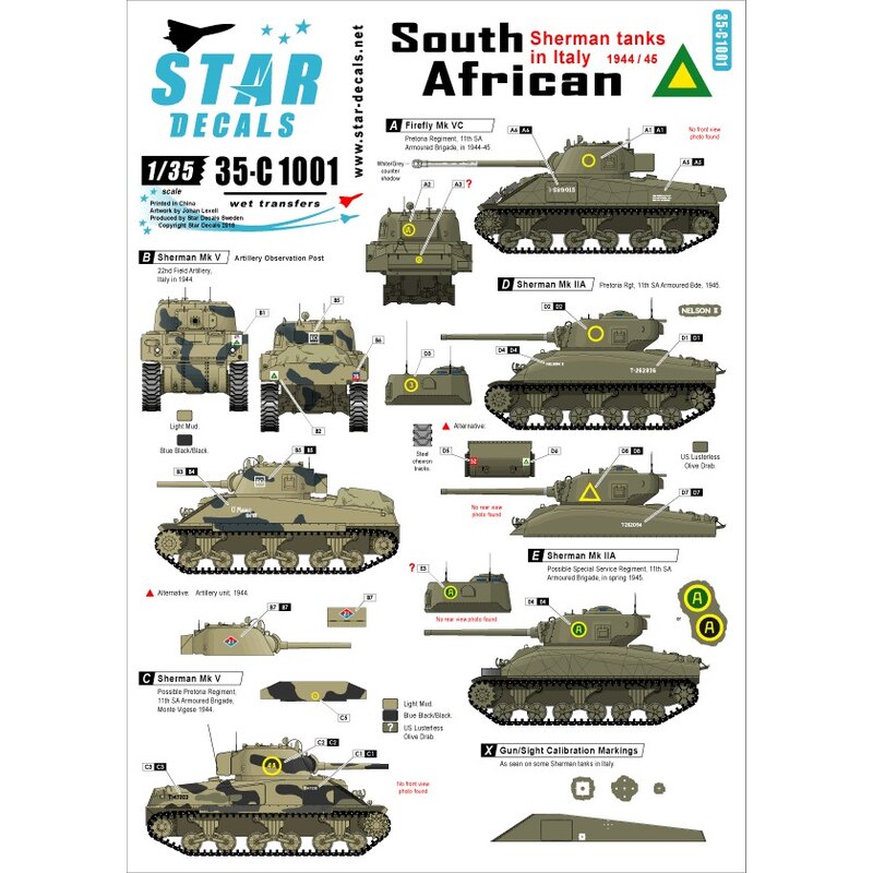 South African Shermans in Italy 1943-45 - Mk III, Mk IIA, Firefly Mk.VC