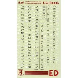 RAF Code Letters for Panavia Tornados and Sepecat Jaguars black/white outline for BAC/EE Lightnings white (RAF codes/RAF code le